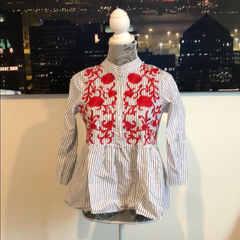 Blue & White Tunic with Red Embroidery